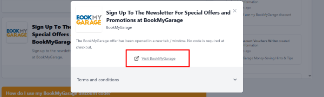 The highlighted red  shows the link to the BookMyGarage website for shopping