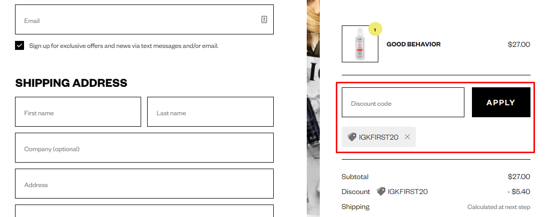 How do I use my IGK Hair discount code?