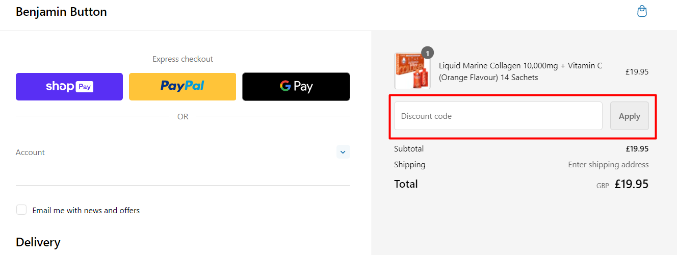 How do I use my Benjamin Button discount code?