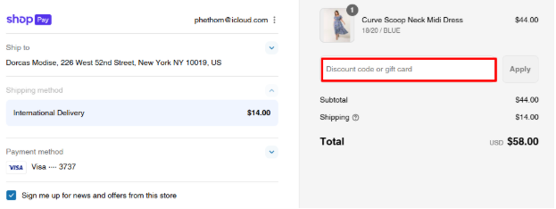 A red box is where you enter a Blue Vanilla discount code