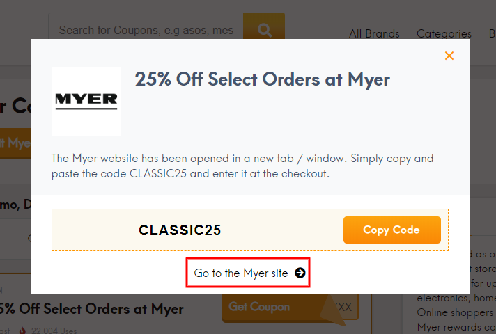 Go to Myer site