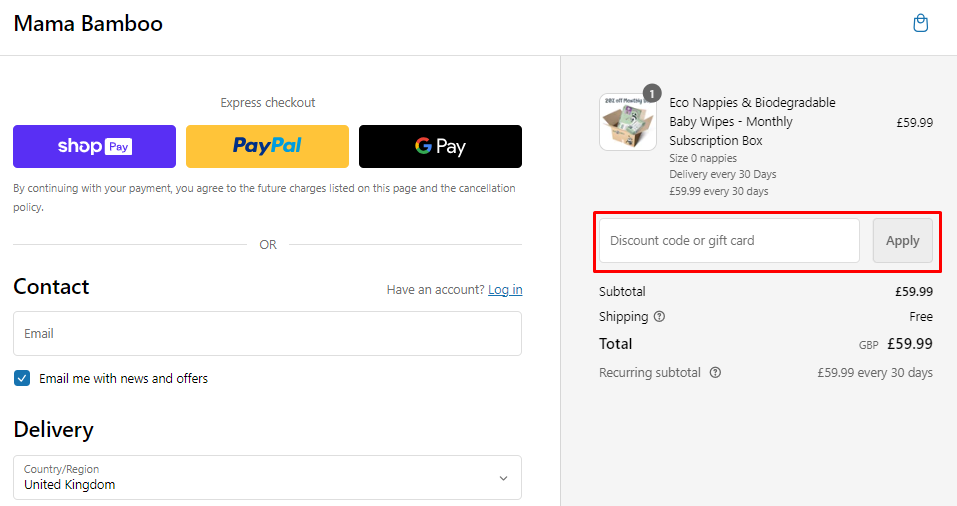 How do I use my Mama Bamboo discount code?