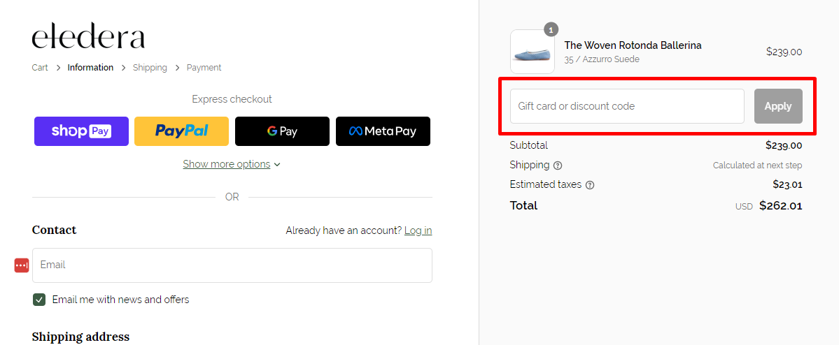 How do I use my Eledera discount code?