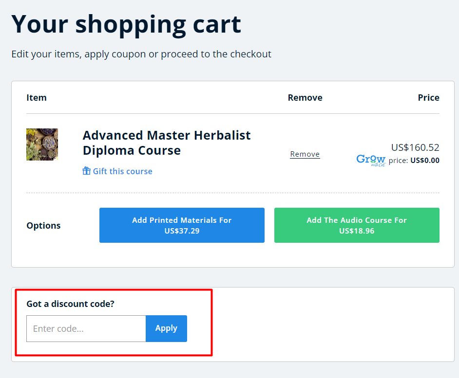 How do I use my Centre of Excellence discount code?
