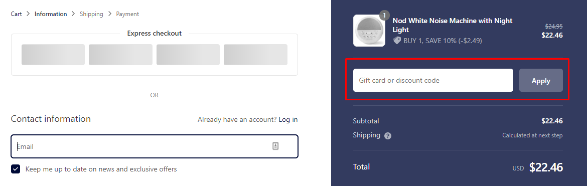 How do I use my Yogasleep discount code?