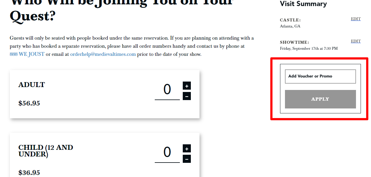 How do I use my Midieval Times promo code?