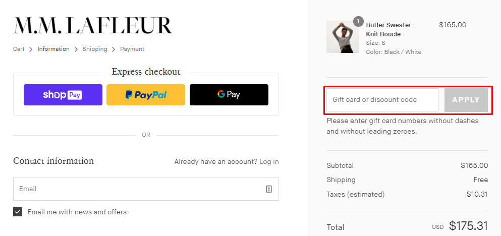 How do I use my M.M.LaFleur discount code?