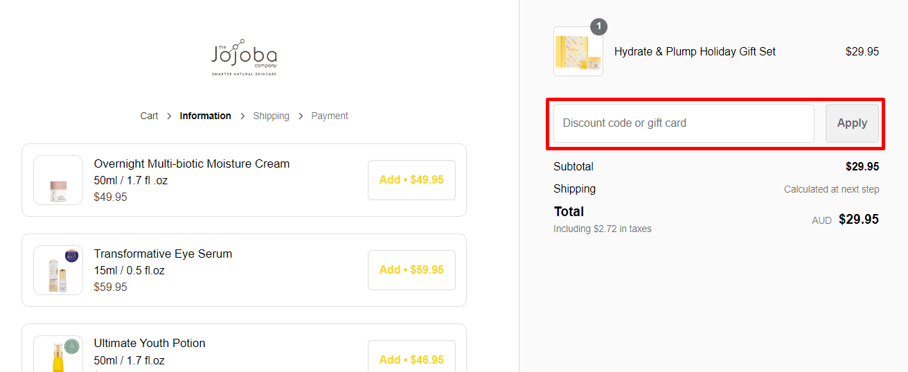 How do I use my The Jojoba Company discount code?