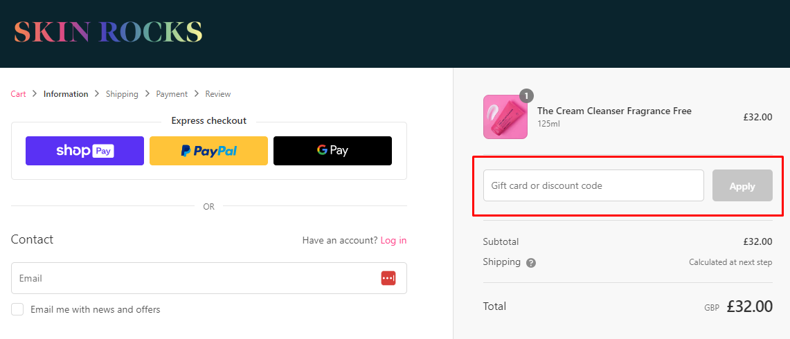 How do I use my Skin Rocks discount code?