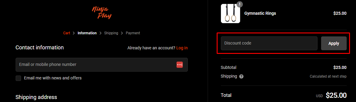 How do I use my Ninja Play Fitness discount code?