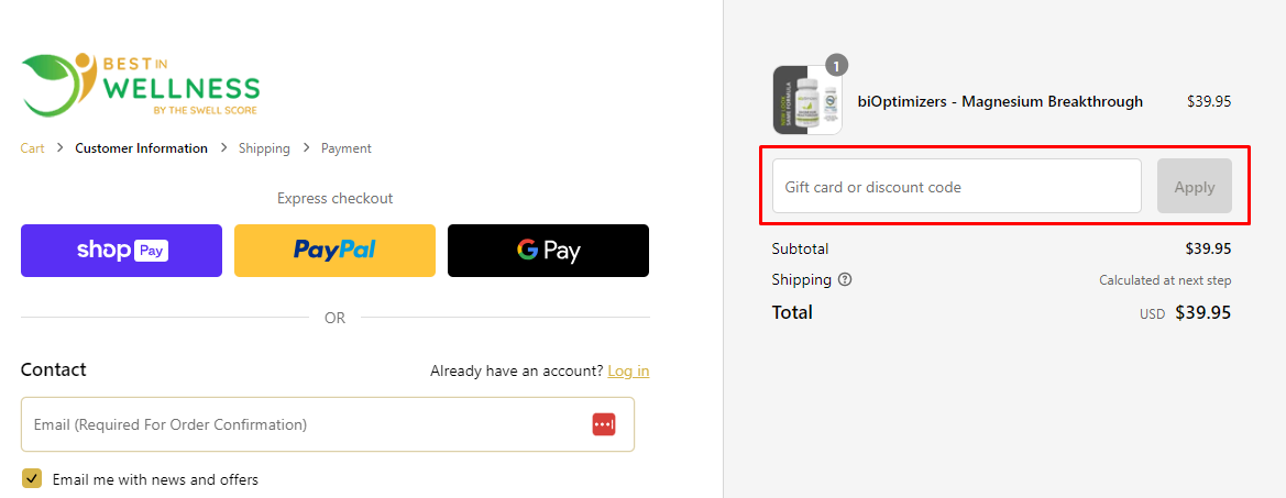 How do I use my Best In Wellness discount code?