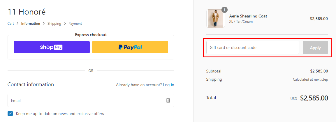 How do I use my 11 Honoré discount code?