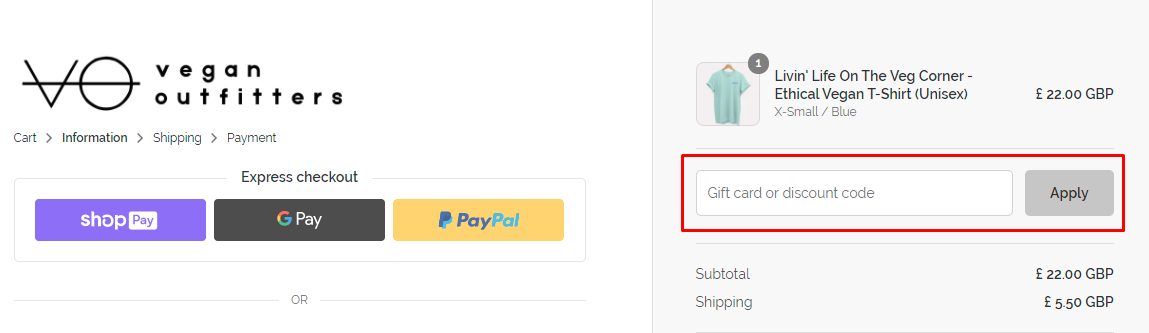 How do I use my Vegan Outfitters discount code?