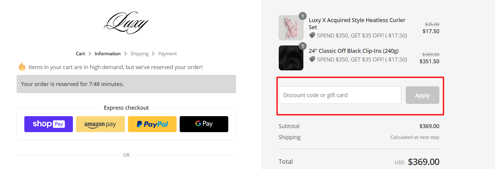 How do I use my Luxy Hair discount code?