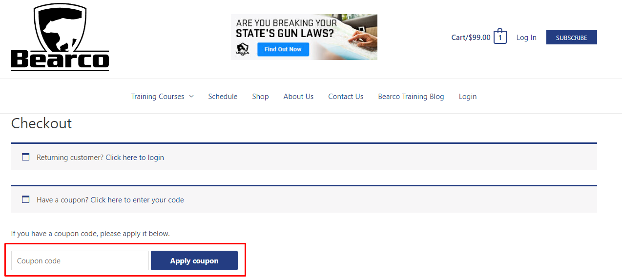 How do I use my Bearco Training coupon code?