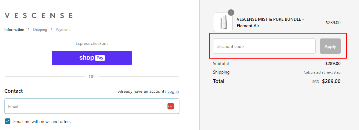 How do I use my Vescense discount code?
