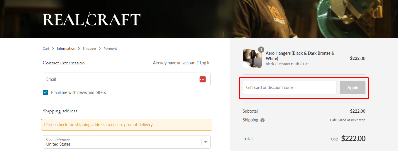 How do I use my RealCraft discount code?