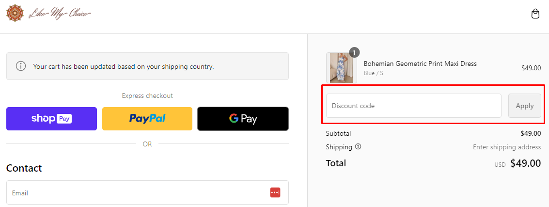 How do I use my LikeMyChoice discount code?
