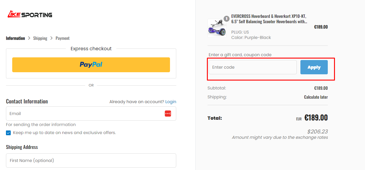 How do I use my Likesporting coupon code?