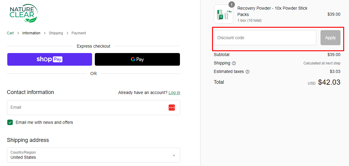 How do I use my Nature Clear discount code?