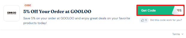 A box will show the GOOLOO voucher code to use on your purchase