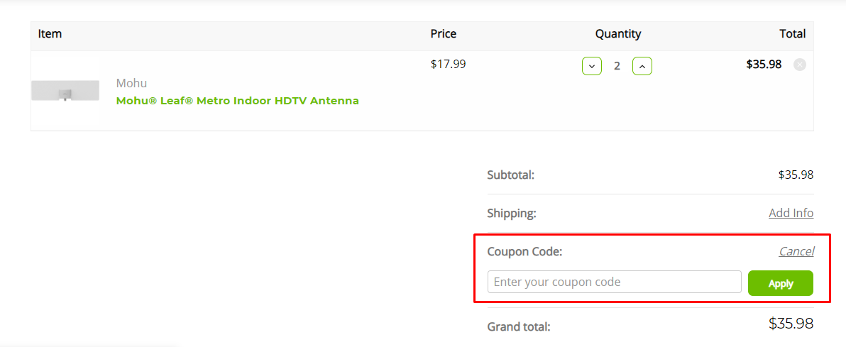 How do I use my Mohu coupon code?
