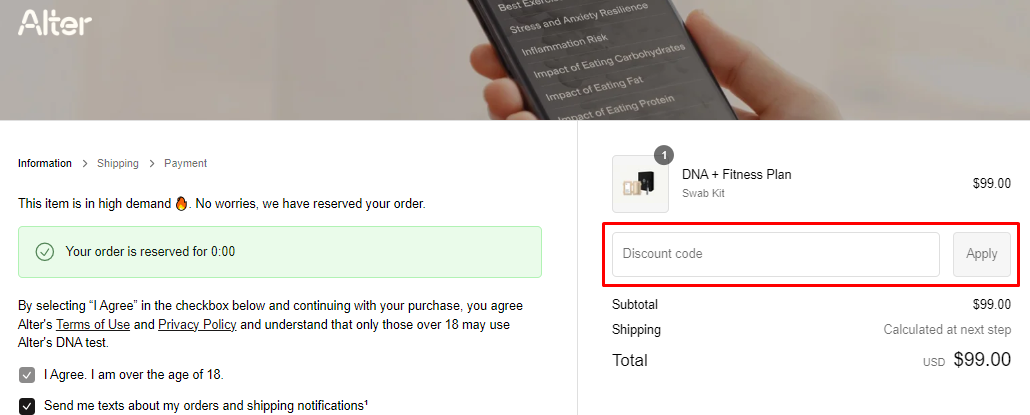 How do I use my Alter discount code?