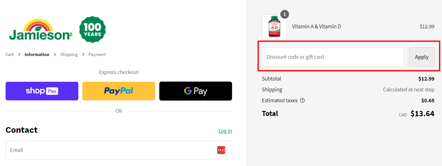 How do I use my Jamieson Vitamins discount code?