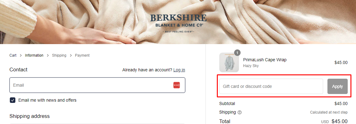 How do I use my Berkshire Blanket discount code?