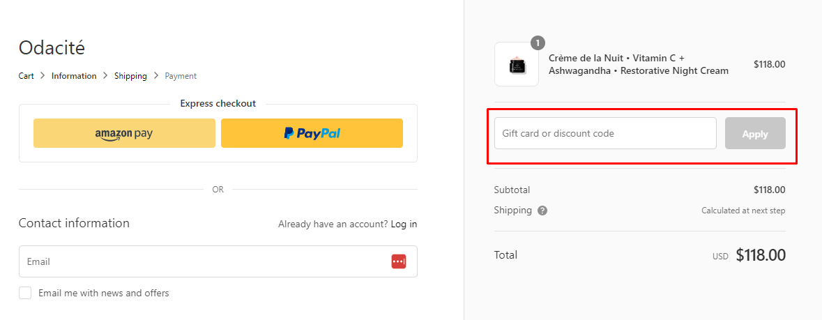How do I use my Odacité discount code?