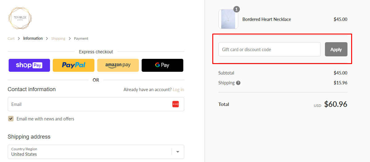 How do I use my Ten Wilde discount code?