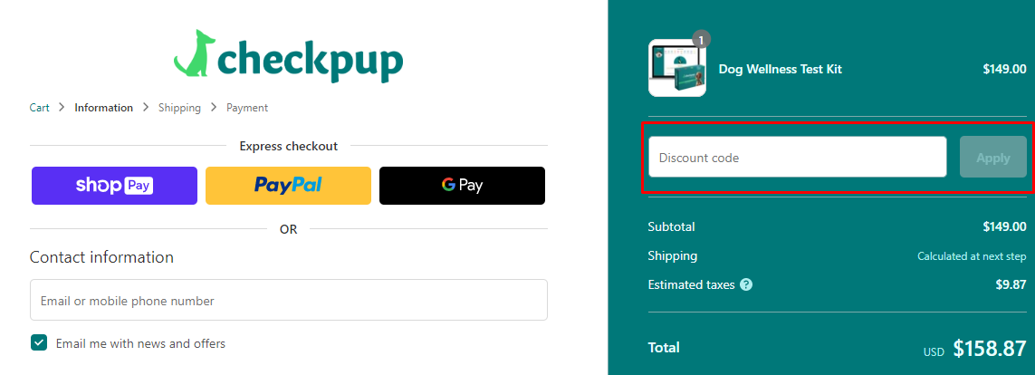 How do I use my Checkpup discount code?