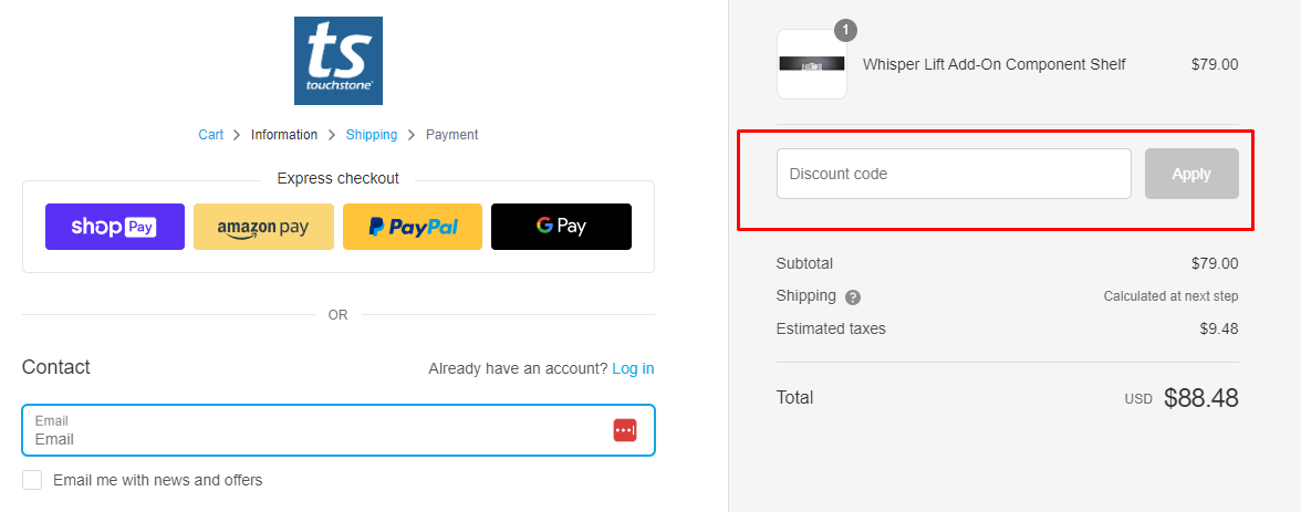 How do I use my Touchstone discount code?
