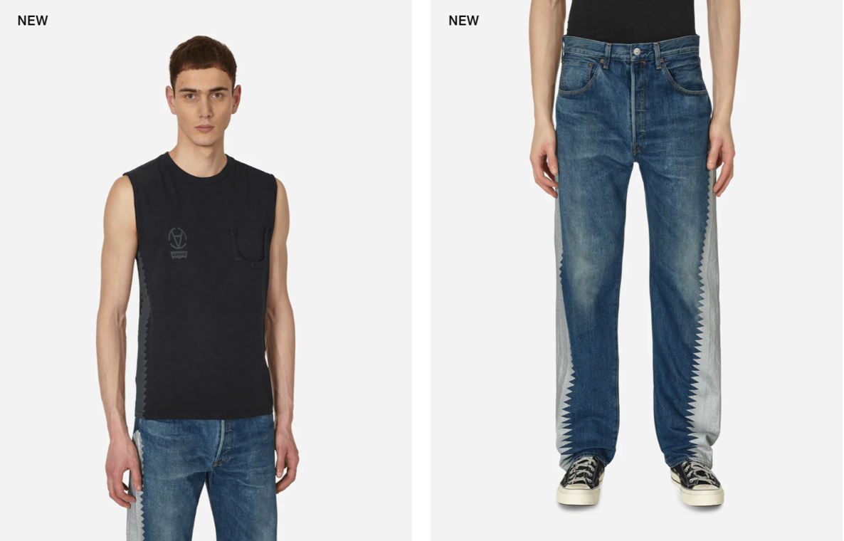 Das Muscle Tank Top Black und die 501 Custom Pants Blue Stone Washed von Slam Jam