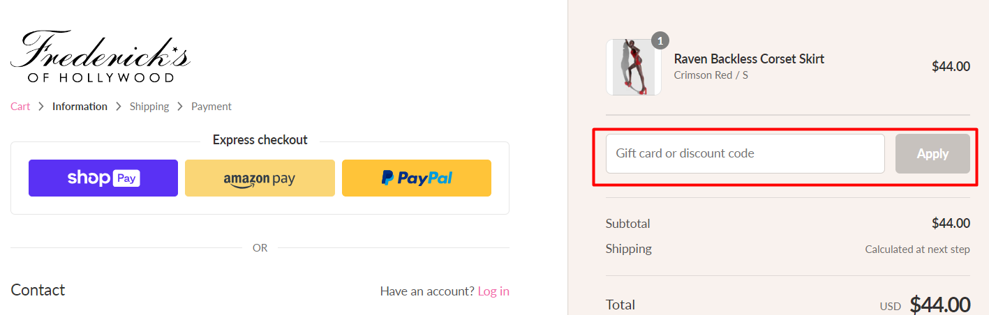How do I use my Frederick's of Hollywood discount code?