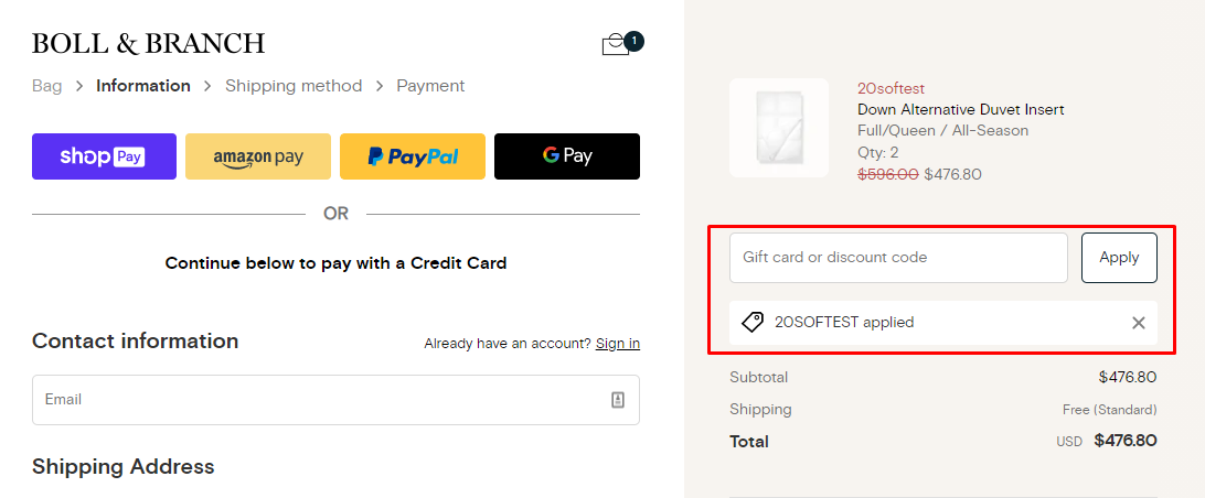 How do I use my Boll & Branch discount code?