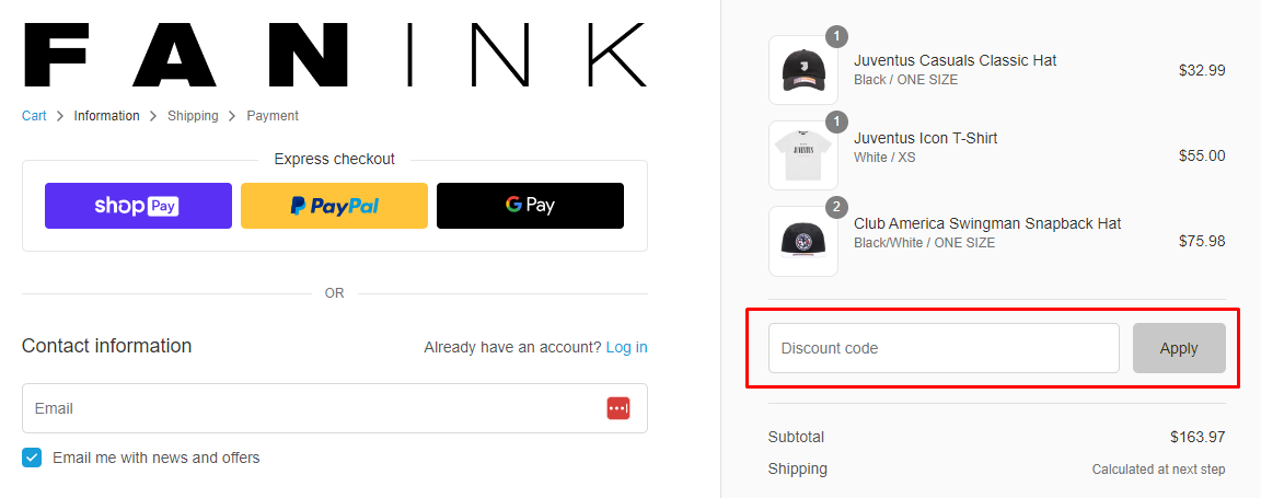 How do I use my FAN INK discount code?