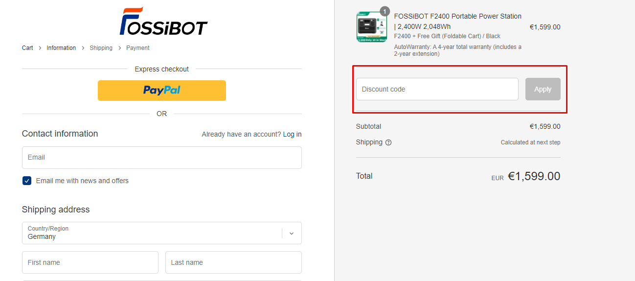 How do I use my FOSSiBOT discount code?