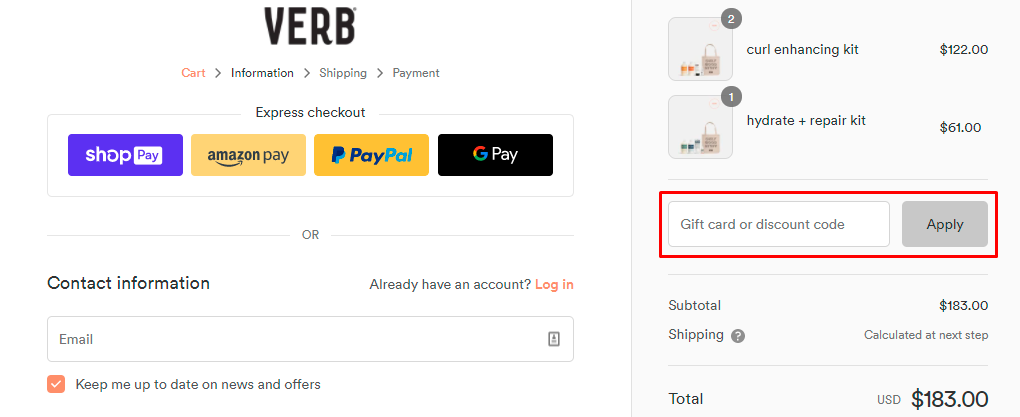 How do I use my Verb Products discount code?