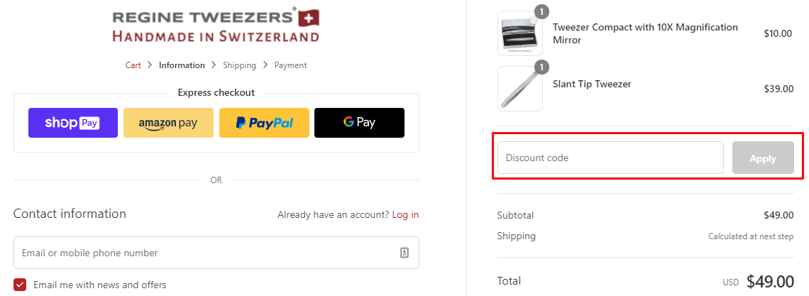 How do I use my Regine Tweezers discount code?