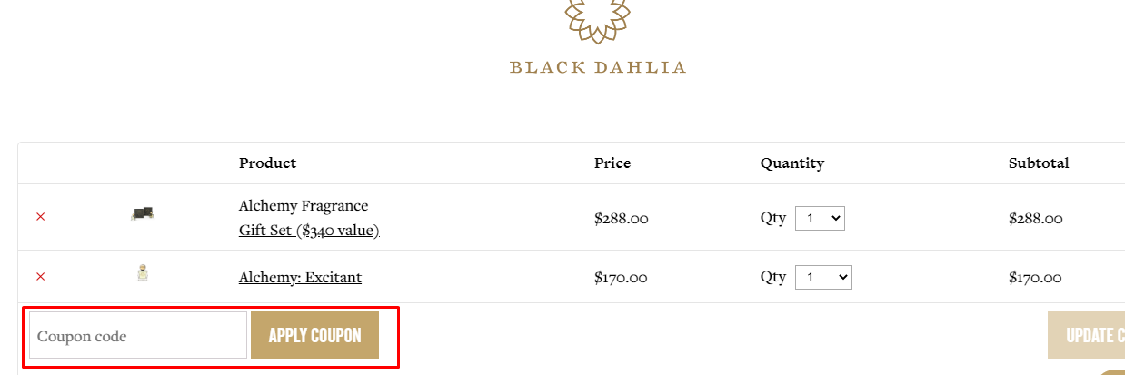 How do I use my Black Dahlia coupon code?
