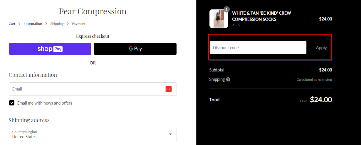 How do I use my Pear Compression discount code?