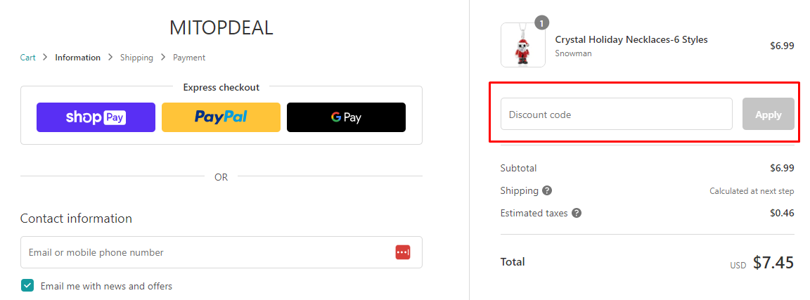 How do I use my MITOPDEALS discount code?