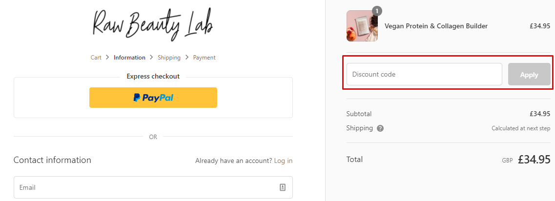 How do I use my Raw Beauty Lab discount code?
