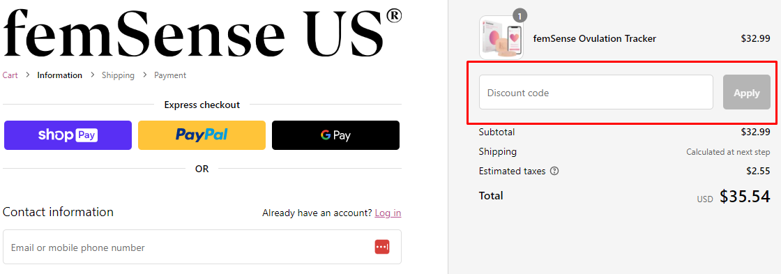 How do I use my femSense US discount code?