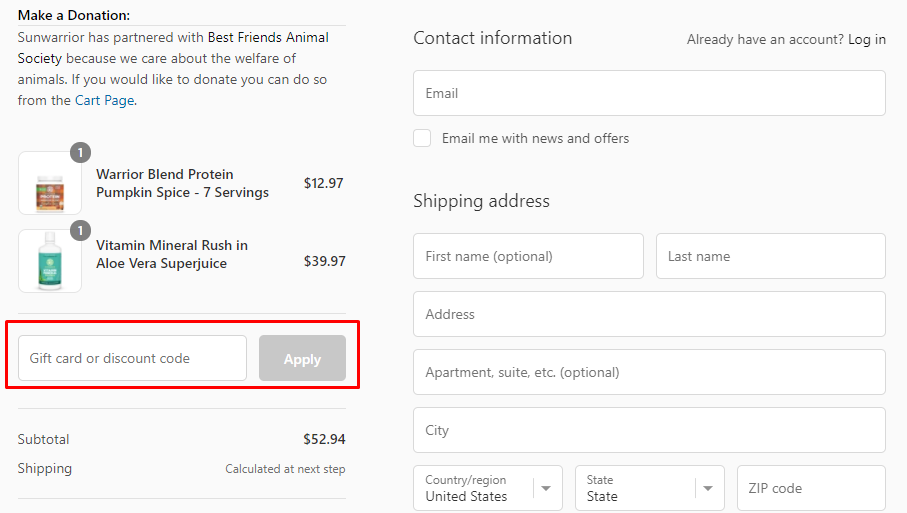How do I use my Sunwarrior discount code?