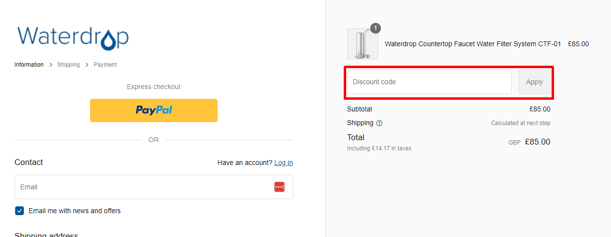 How do I use my Waterdropfilter discount code?