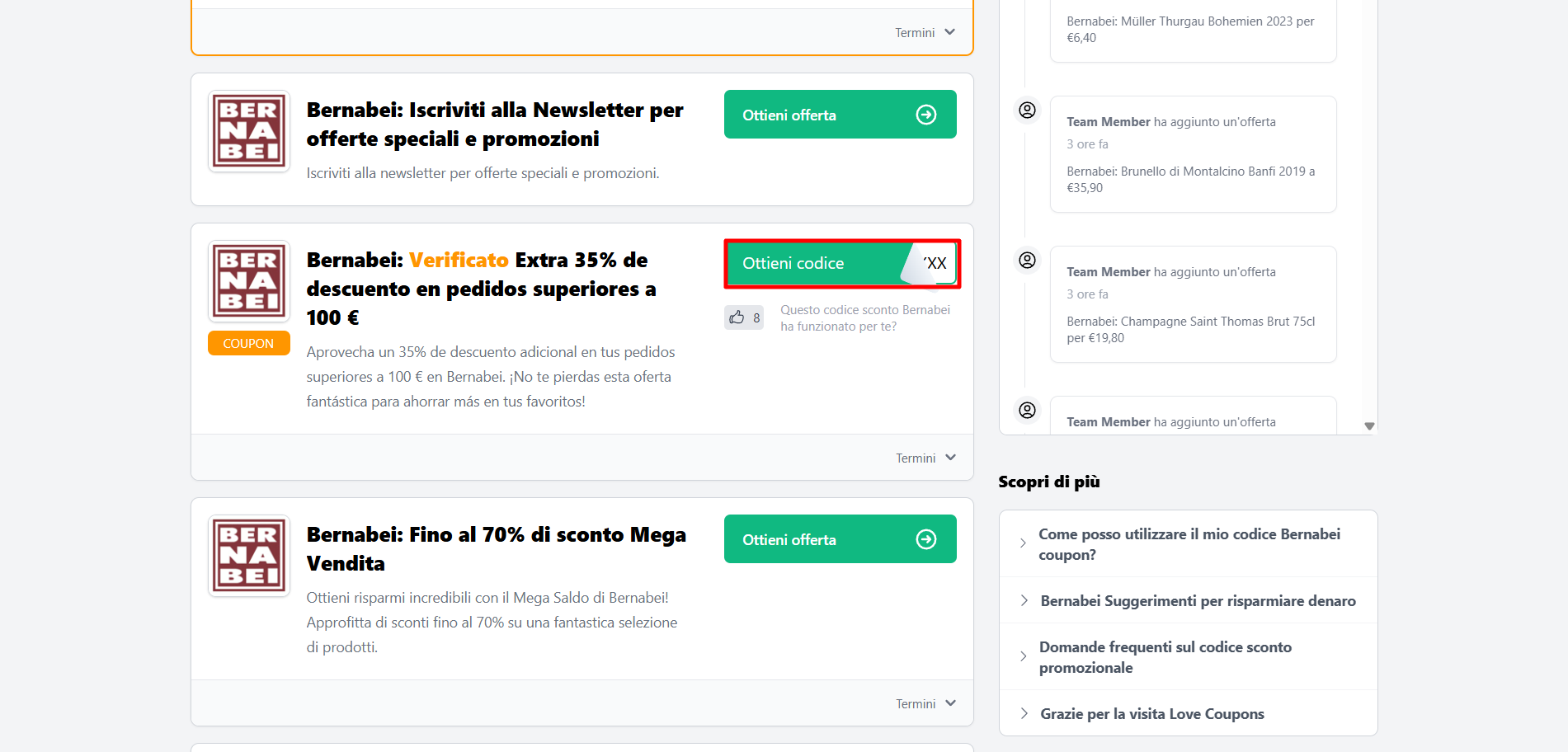 codice sconto Bernabei da poter prelevare per poter comprare vini in offerta e molti altri prodotti