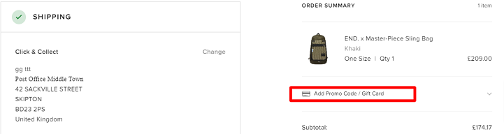 image showing the End Clothing checkout page