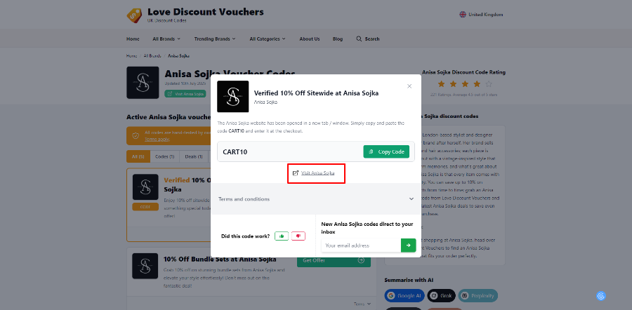 A red box will redirect to Anisa Sojka website